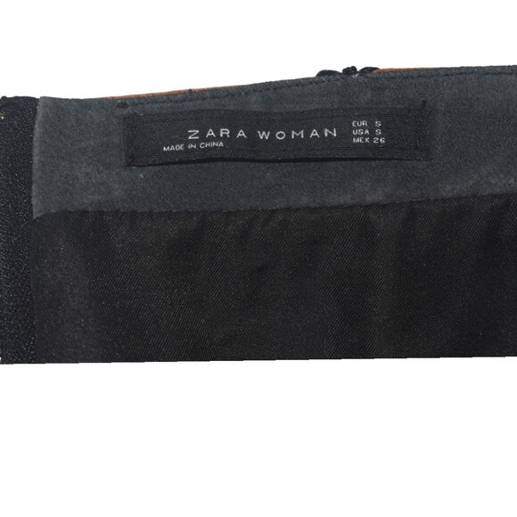 Zara Suede Leather Patchwork Mini Skirt Boho Retro 70s Boho Mod Grey Brown S - Picture 5 of 6